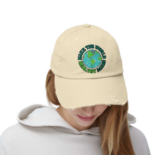 Hat - "Make the World Healthy Again” Distressed Dad Cap